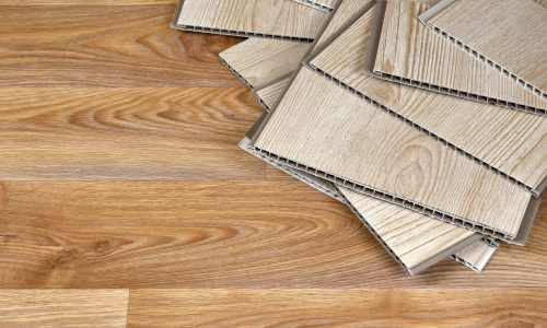 Set of items for PVC ceiling indoor works. PVC panels. Indoor VPC siding kit